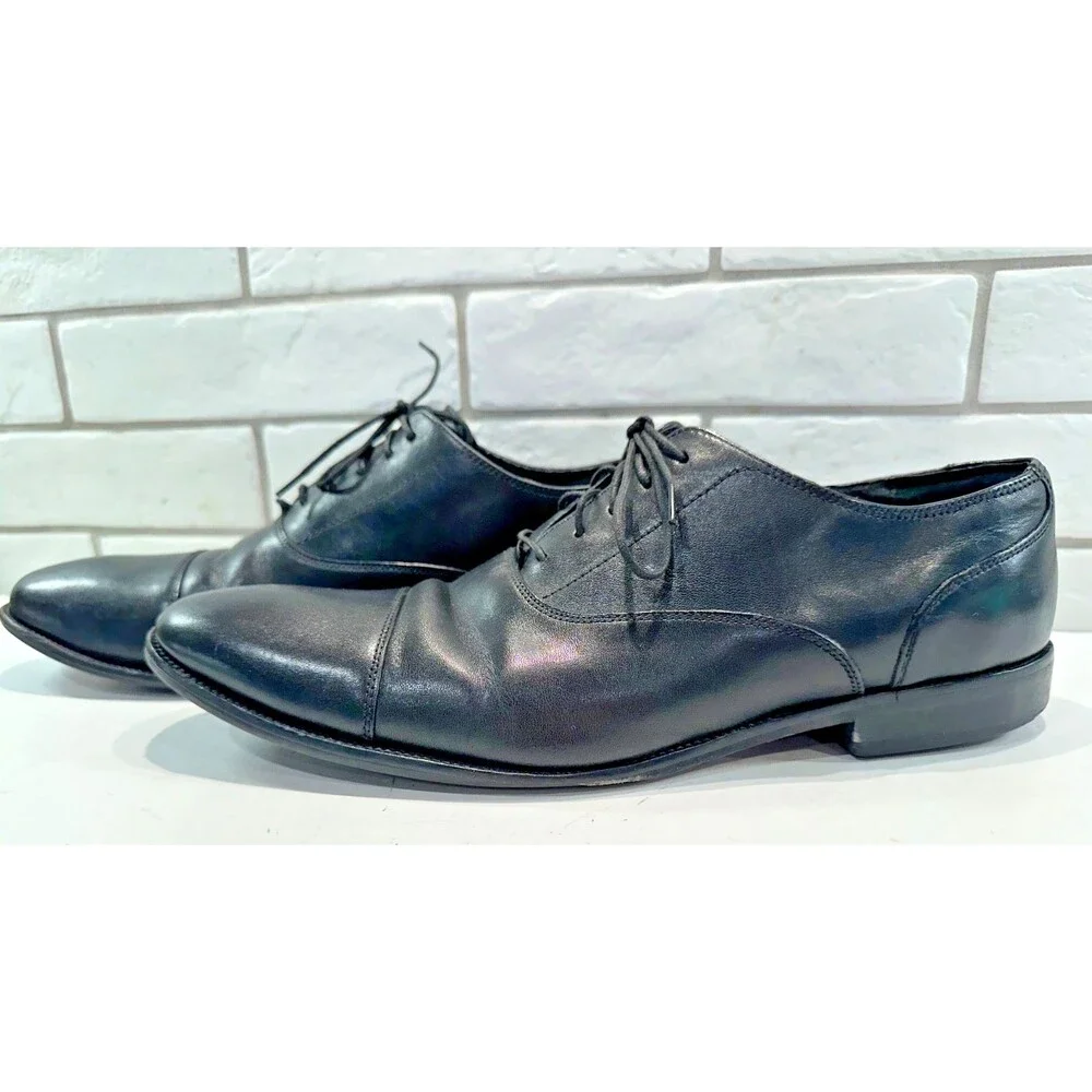 Cole Haan Men's Air Jackson Cap Toe Oxford US 13M Nappa Black Leather, Pre-Owned
